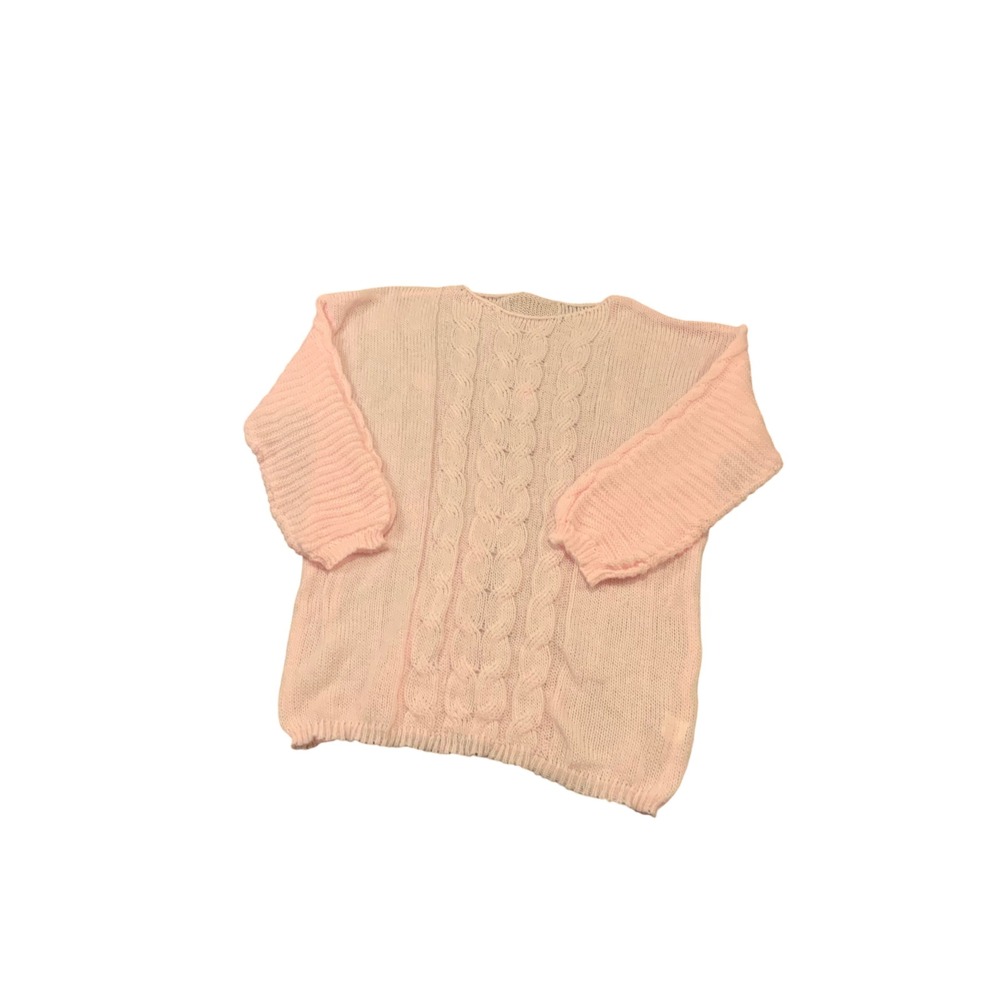 Pink Cable Knit Sweater Womens 3XL Pastel Soft Open Weave Pullover Crew Neck